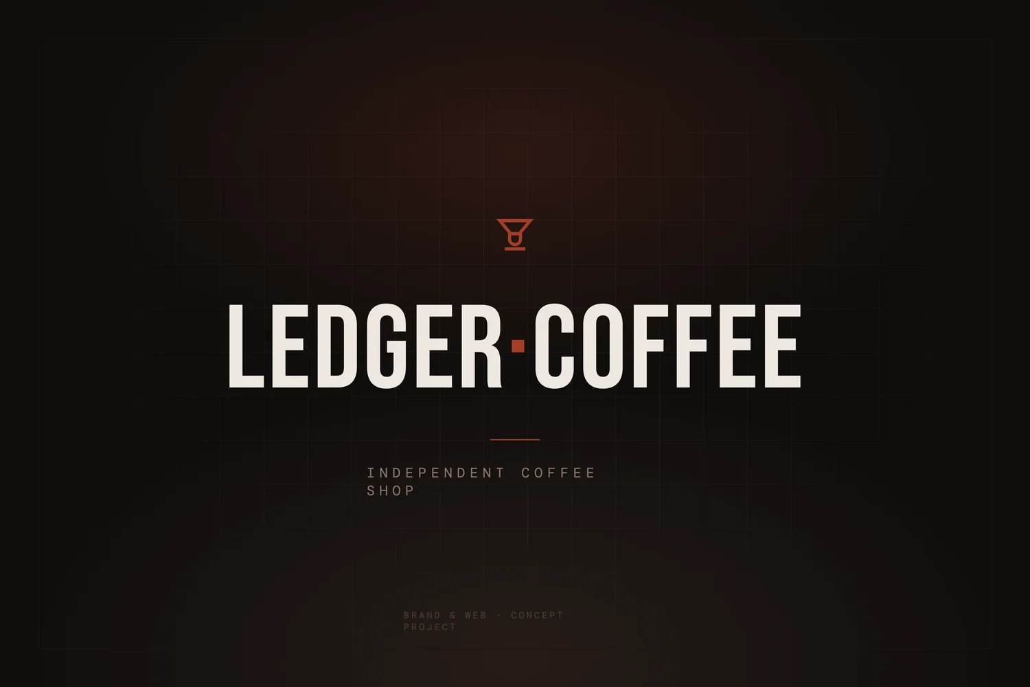 Ledger Coffee title on a charcoal ledger-grid background